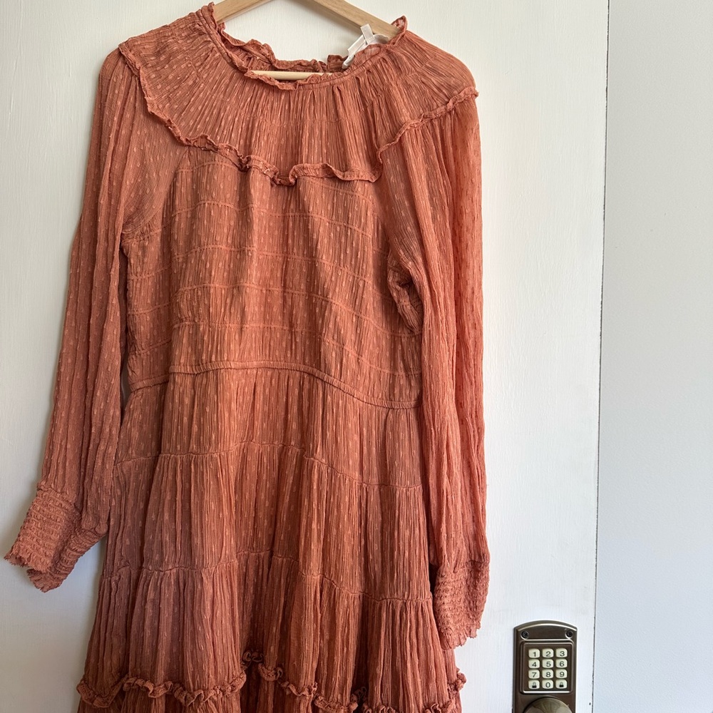 Anthropologie Elegant Ruffled Terracotta Dress
